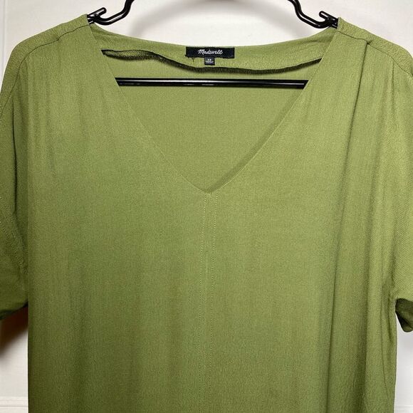 MADEWELL Novel V-neck Short Sleeve Mini Shift Dress Desert Olive Green Size XS - Picture 5 of 11